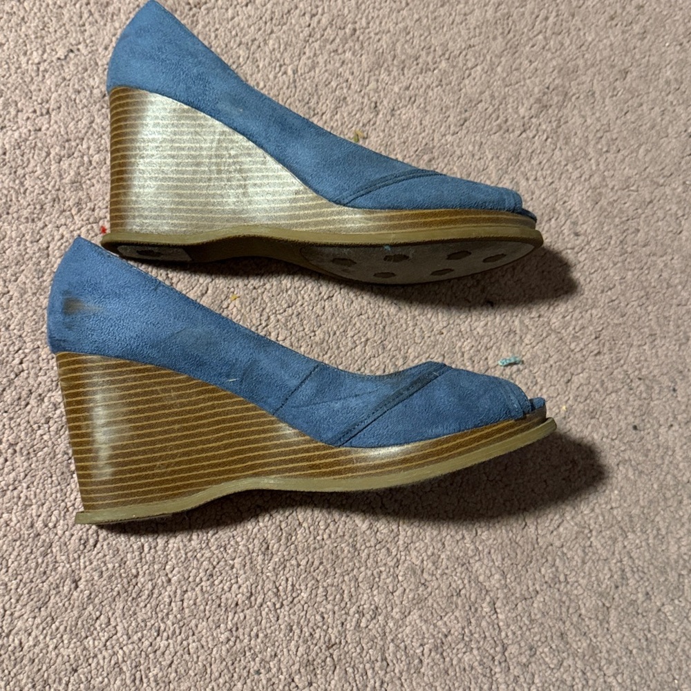 Elegant Blue Wedge Peep Toe Shoes - Picture 4 of 7